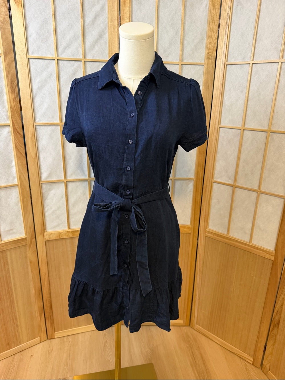 Banana Republic Navy Lyocell Flounce Hem Shirt Dress